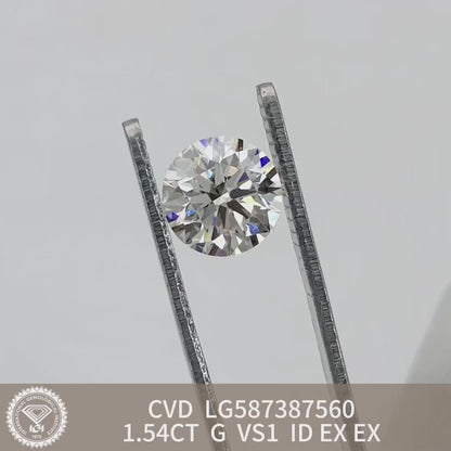 Diamant de laboratoire certifié IGI de 1,54 carat G VS1 ID 2EX rond CVD 