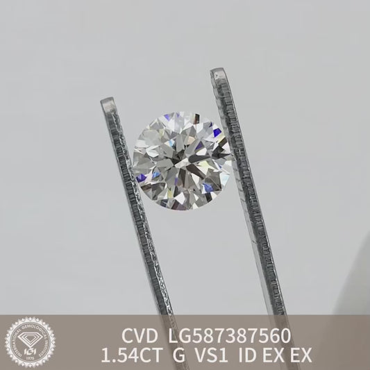 1.54 Carat IGI Certificate Lab Grown Diamond G VS1 ID 2EX Round CVD