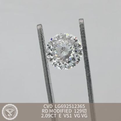 2.09 Carat IGI Certified Lab Grown Diamond E VS1 Synthetic 2VG CVD 129 Cuts