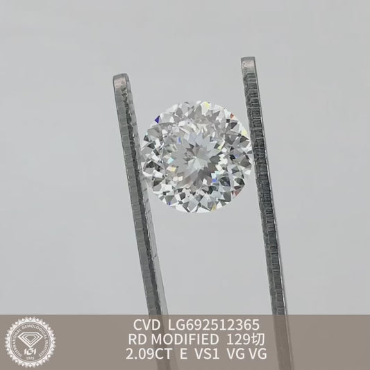 Diamant synthétique de 2,09 carats certifié IGI, taille E VS1, 2VG CVD, 129 