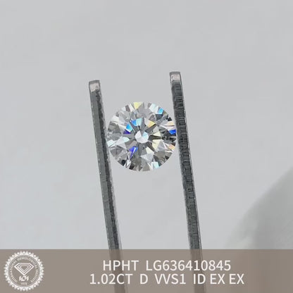 Laboratory Created Diamond VVS1 IGI 1.02 Carat D HPHT NONE 2EX ID