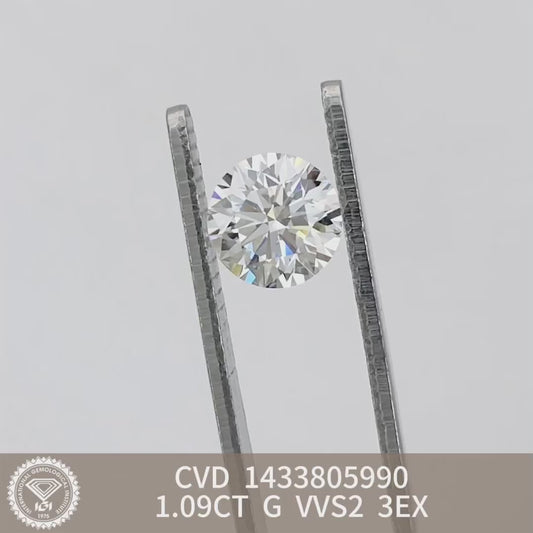 1.09 Carat G Laboratory Grown Diamond VVS2 GIA CVD NONE 3EX