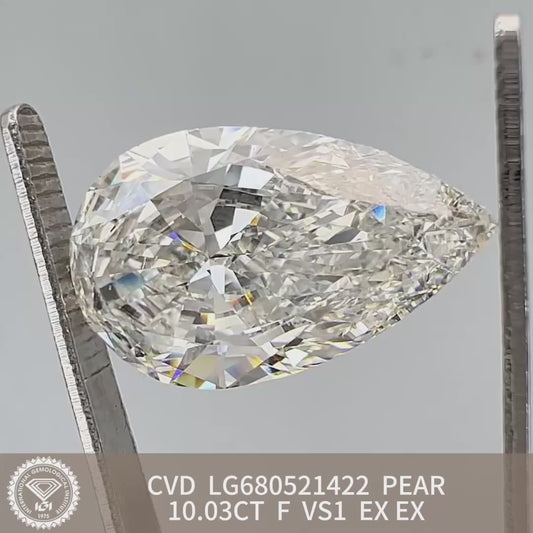 10.03 Carat IGI Certificate Lab Grown Pear Shape Diamond F VS1 2EX CVD