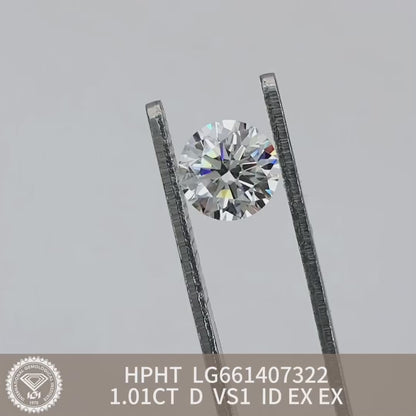 1.01 Carat Lab Grown Diamond VS1 IGI D HPHT 3EX Synthetic Diamond