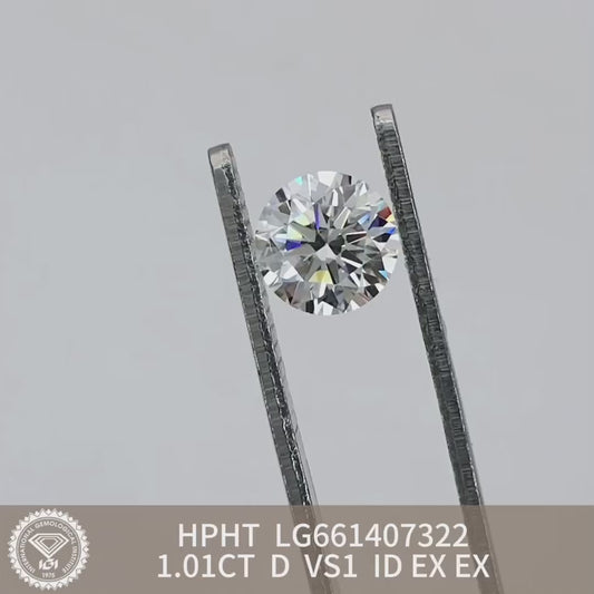 1.01 Carat Lab Grown Diamond VS1 IGI D HPHT 3EX Synthetic Diamond