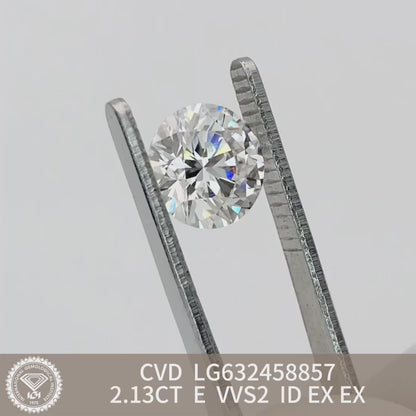 Diamant de laboratoire certifié IGI de 2,13 carats, forme ronde, certifié E VVS2 ID 2EX CVD 