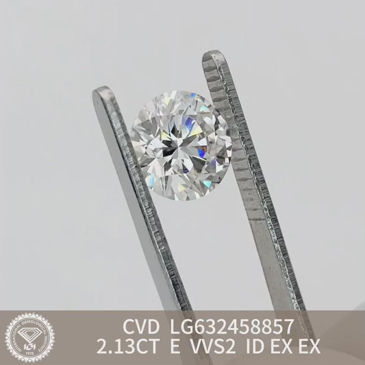 Diamant de laboratoire certifié IGI de 2,13 carats, forme ronde, certifié E VVS2 ID 2EX CVD 