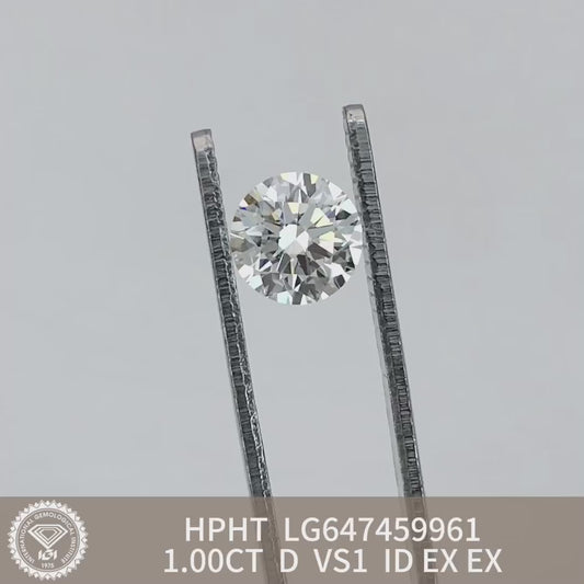 1.00 Carat Lab Grown Round Diamond D VS1 HPHT Ideal 2EX IGI Certificate