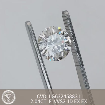 Diamant de 2,04 carats certifié IGI, créé en laboratoire, F VVS2 ID 2EX CVD 