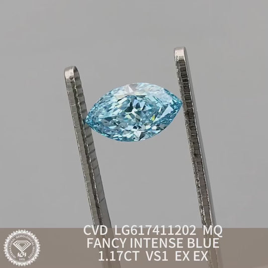 1.17 Carat Lab Grown Diamond Fancy Intense Blue VS1 2EX CVD Marquise