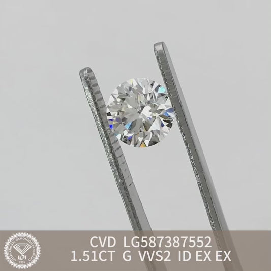 Lab Created Diamond EX Cut 1.51 Carat IGI Certificate Lab Grown Diamond G VVS2 CVD