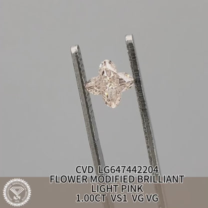 CVD 1.00 Carat IGI Certificate Lab Grown Diamond Light Pink VS1 Flower 2VG