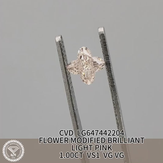 CVD 1.00 Carat IGI Certificate Lab Grown Diamond Light Pink VS1 Flower 2VG