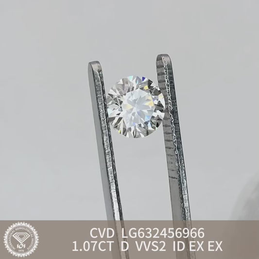 1.07 Carat Lab Grown Round Diamond VVS2 IGI D CVD Excellent Cut
