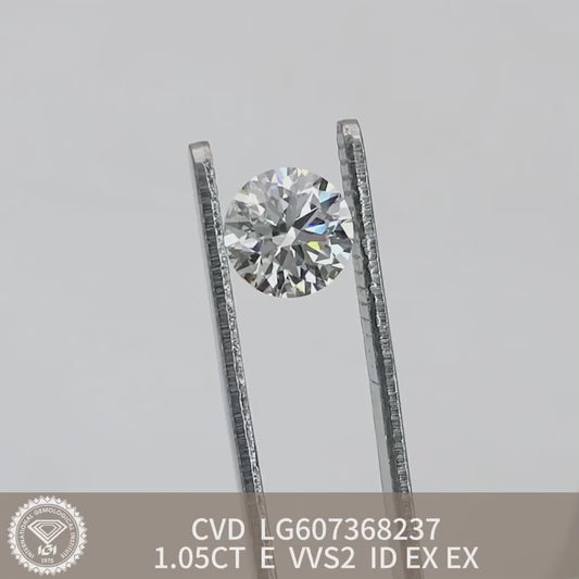 1.05 Carat Lab Grown Round Diamond E VVS2 CVD ID EX EX IGI Certificate