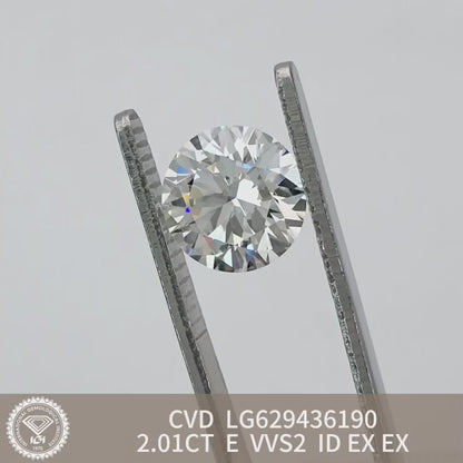 Diamant synthétique de 2,01 carats certifié IGI E 2Ex Ideal CVD VVS2 