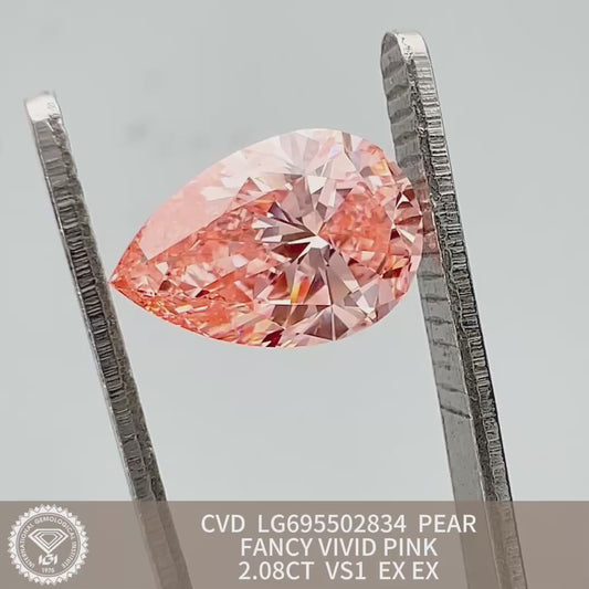 2.08 Carat Lab Grown Diamond Pear Shape EX EX IGI Certified CVD VS1 Fancy Vivid Pink