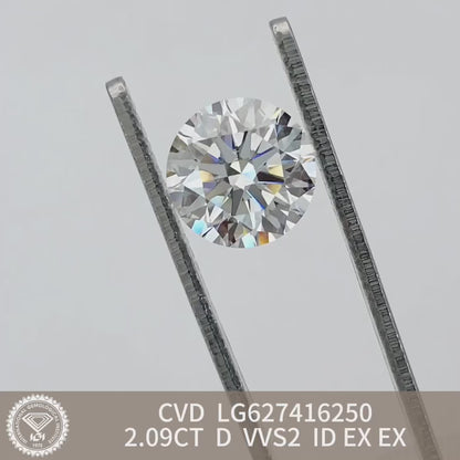 2.09 Carat IGI Certified Lab Grown Diamond D 3 Excellent CVD VVS2 Man Made Diamond