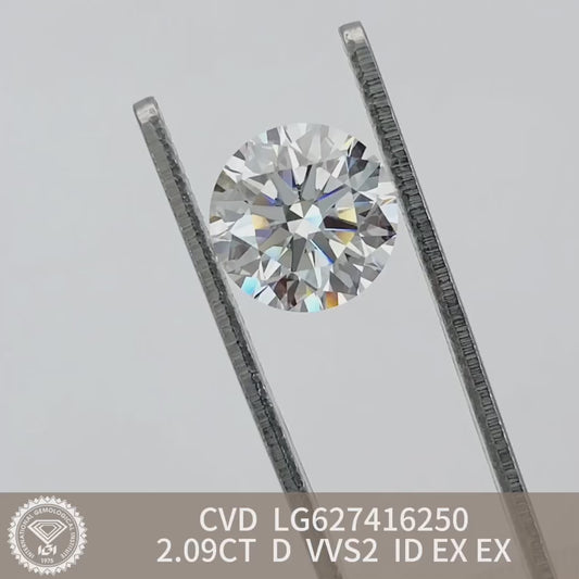 Diamant synthétique de 2,09 carats certifié IGI D 3, excellent CVD VVS2 