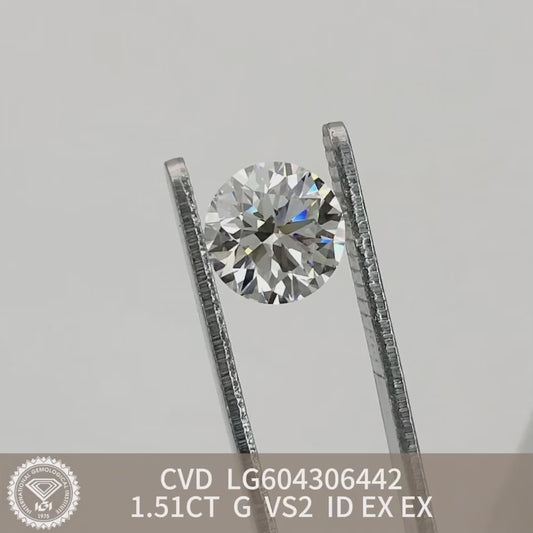 CVD 1.51 Carat IGI Certificate Lab Grown Diamond G VS2 ID 2EX Round