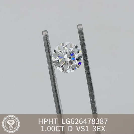 1.00 Carat Lab Grown Round Diamond D VS1 HPHT 3EX IGI Certificate