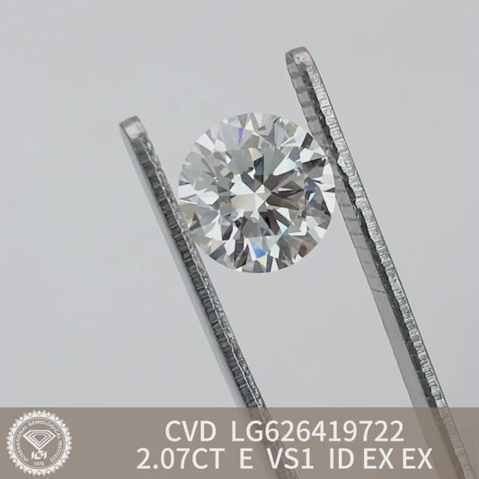 Diamant synthétique de 2,07 carats certifié IGI, créé en laboratoire, E VS1 3, excellent CVD 