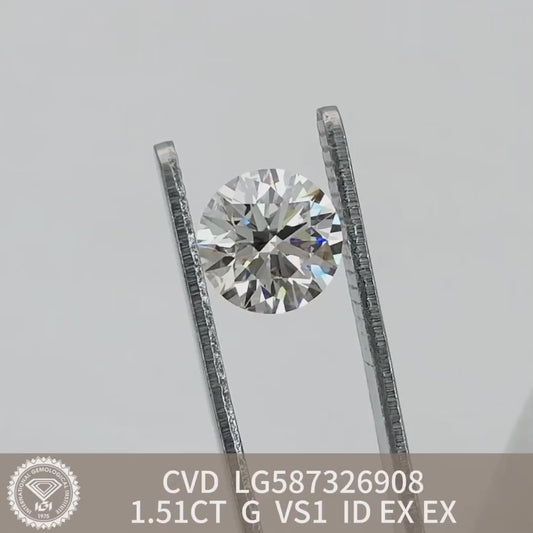 CVD 1.51 Carat IGI Certificate Lab Grown Diamond G VS1 ID 2EX Round