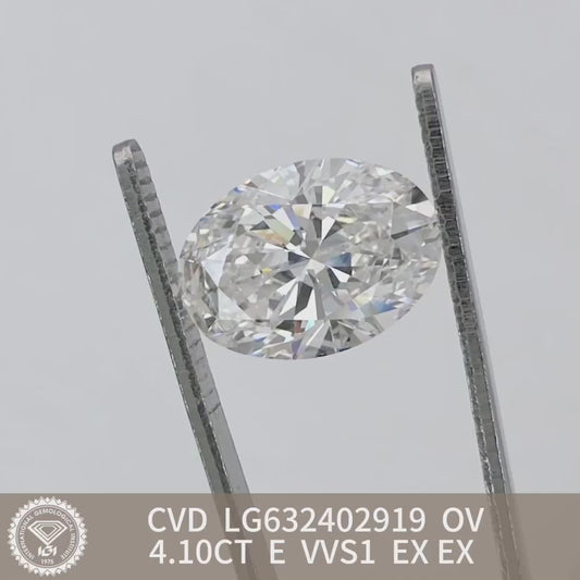 4.10 Carat Lab Grown Oval Diamond VVS1 IGI E CVD 2EX