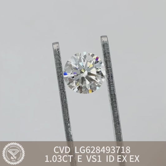 1.03 Carat Lab Grown Diamond VS1 E CVD N Ideal 2EX Cut Synthetic Round Diamond IGI Certificate