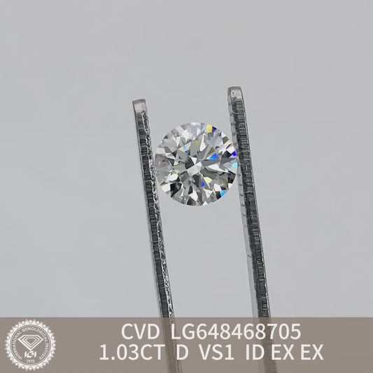 1.03 Carat Lab Grown Diamond IGI Certificate D VS1 CVD 3EX