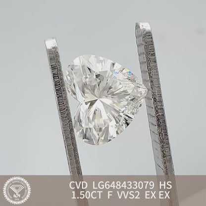 Diamant de laboratoire en forme de cœur 2EX certifié IGI CVD VVS2 F 1,50 carat 