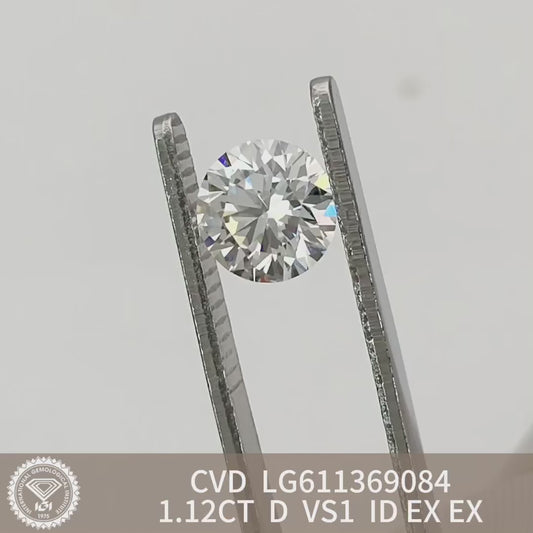 Diamant synthétique rond de 1,12 carat, fabriqué en laboratoire, certifié D VS1 CVD, certifié IGI 