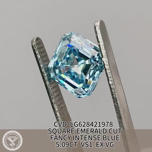 5.09 Carat Lab Grown Diamond Fancy Intense Blue VS1 Square Emerald EX VG CVD Wholesale
