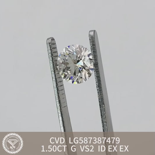 Lab Created Diamond EX Cut 1.5 Carat IGI Certificate Lab Grown Diamond G VS2 CVD
