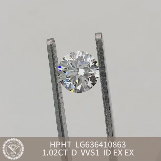Lab Created Diamond VVS1 IGI 1.02 Carat D HPHT NONE 3EX ID