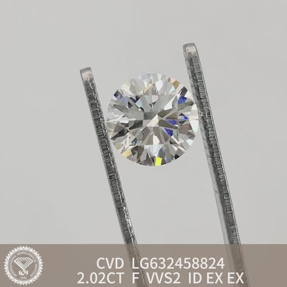 Diamant de laboratoire de 2,02 carats, certifié IGI, diamant créé en laboratoire F VVS2 ID 2EX CVD 