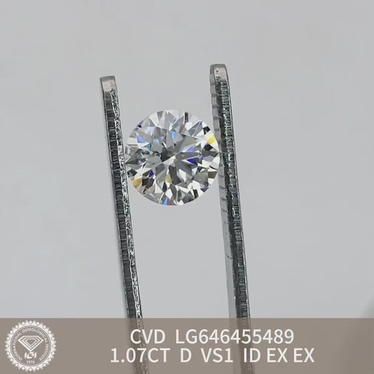 1.07 Carat Lab Grown Man Made Diamond VS1 IGI D CVD NONE Excellent Cut
