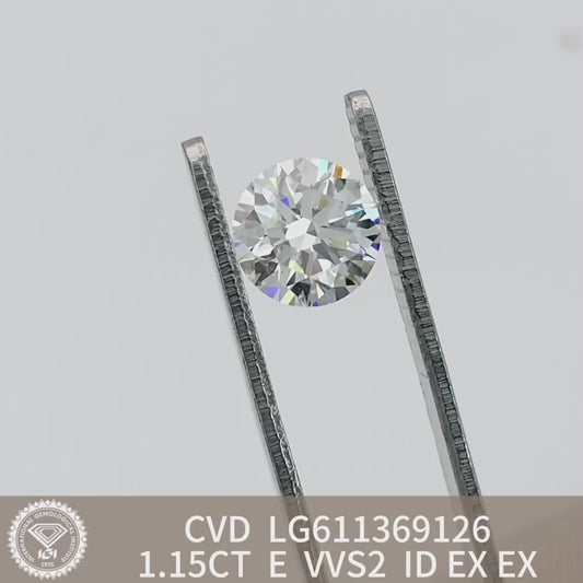 Diamant synthétique rond de 1,15 carat, fabriqué en laboratoire, certifié E VVS2 CVD, certifié IGI 