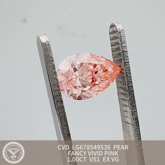 Lab Grown Diamond Pear Shape EX VG IGI Certified CVD VS1 1.00 Carat Fancy Vivid Pink