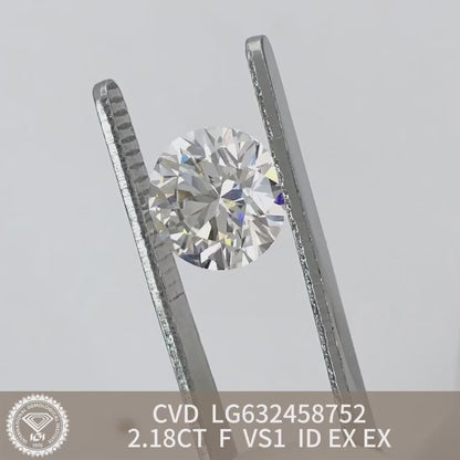Diamant de laboratoire de 2,18 carats, certifié IGI, créé en laboratoire, F VS1 ID 2EX CVD 