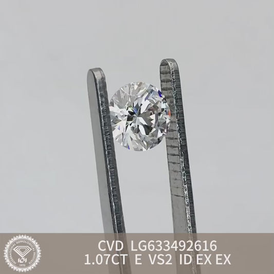 1.07 Carat Lab Grown Round Diamond VS2 IGI E CVD NONE Ideal Excellent