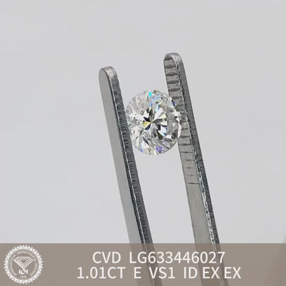 1.01 Carat Lab Grown Diamond VS1 IGI Certificate E CVD Ideal 2EX Round