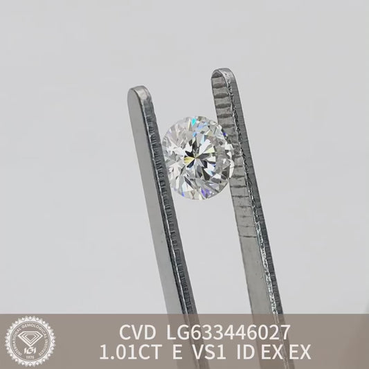 1.01 Carat Lab Grown Diamond VS1 IGI Certificate E CVD Ideal 2EX Round