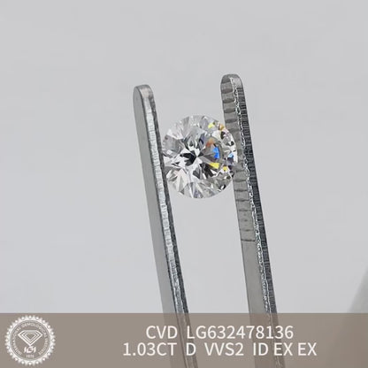 1.03 Carat Lab Grown Diamond VVS2 IGI Certificate D CVD N Ideal 2EX Cut