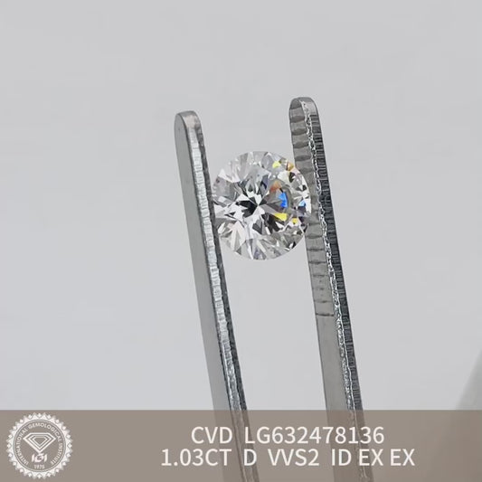 1.03 Carat Lab Grown Diamond VVS2 IGI Certificate D CVD N Ideal 2EX Cut