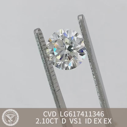 Diamant synthétique D VS1 ID 2EX CVD certifié IGI de 2,10 carats 
