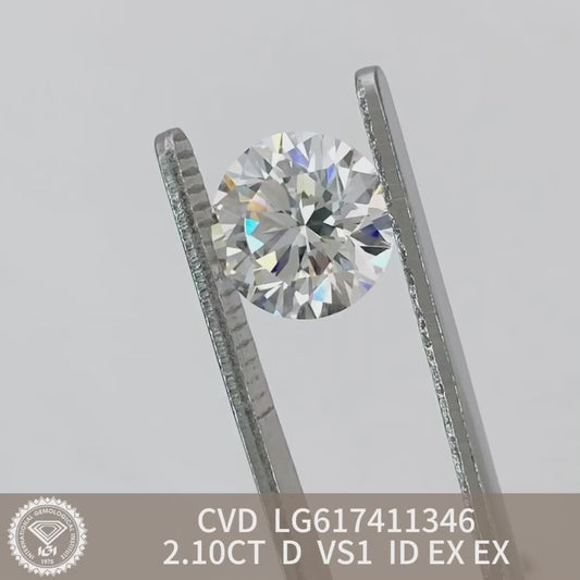 Diamant synthétique D VS1 ID 2EX CVD certifié IGI de 2,10 carats 