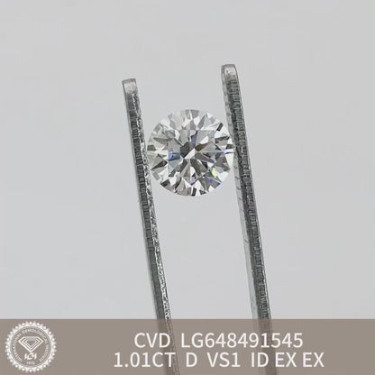 1.01 Carat Lab Grown Diamond D VS1 CVD Ideal 2EX IGI Certificate