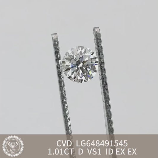 1.01 Carat Lab Grown Diamond D VS1 CVD Ideal 2EX IGI Certificate