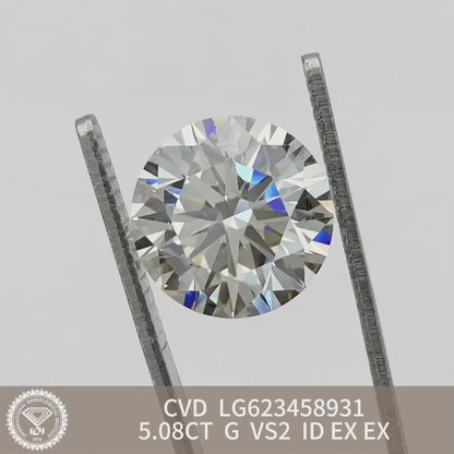 Diamant synthétique synthétique de 5,08 carats, certifié IGI, cultivé en laboratoire, taille G, excellente, CVD, VS2 